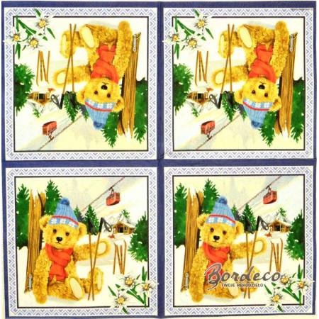 Serwetka decoupage firmy AMBIENTE misiek na nartach 33x33cm